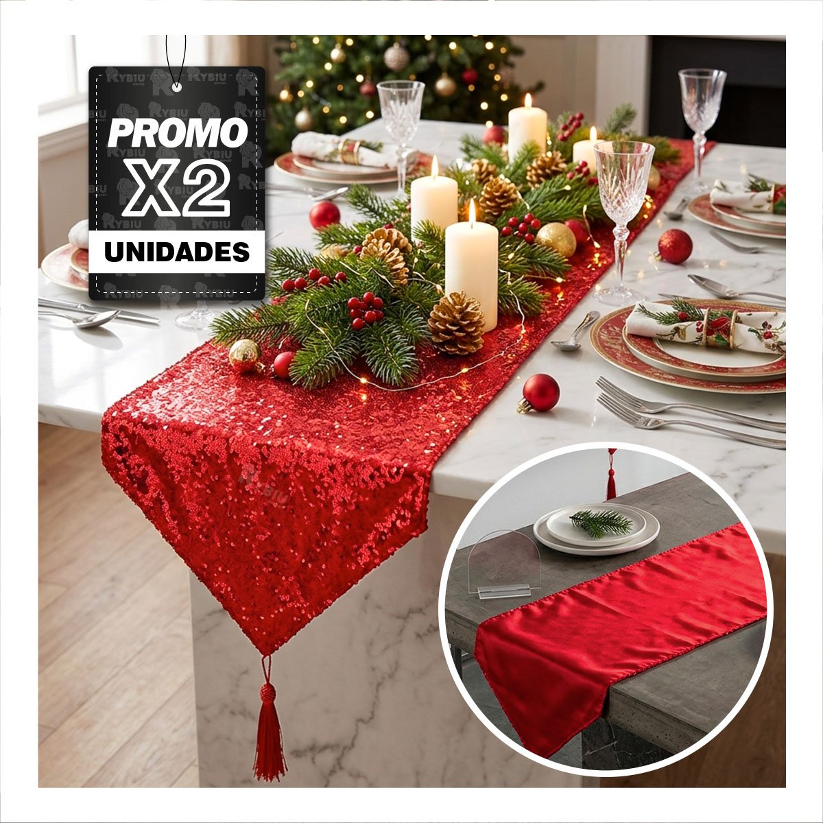 PACK2 ACCESORIO MODERNO DE MESA RASO Y CON LENTEJUELAS ROJO 2 EN 1 YREGALO STICKER - 1