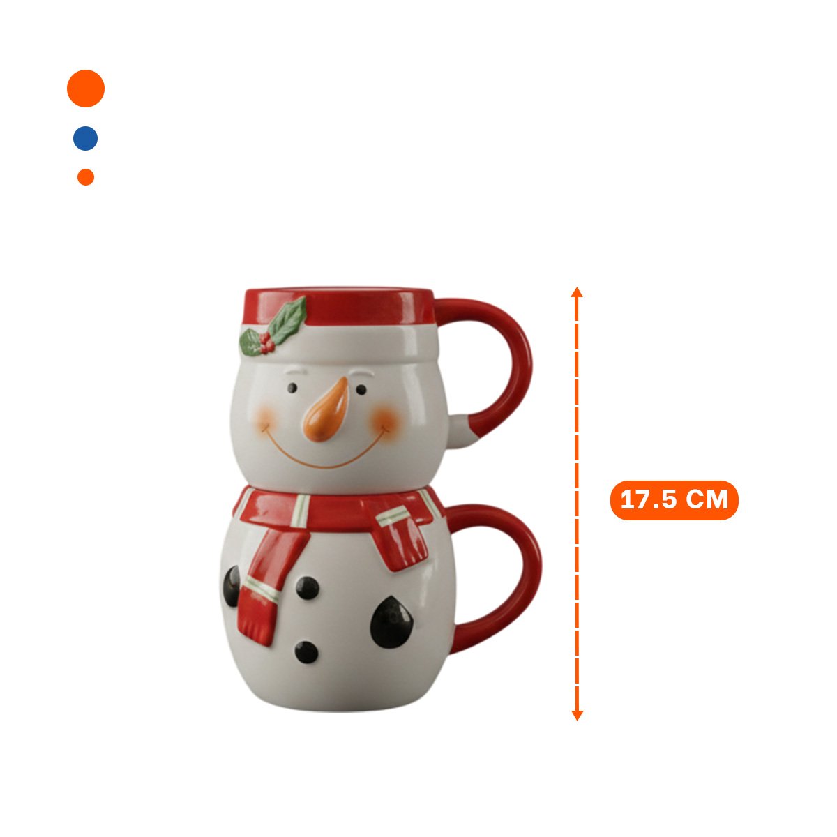 SET 2 TAZAS ENCASTABLES MUNECO DE NIEVE BLANCO SOBRE APARADOR DE COMEDOR YREGALO STICKER - 4