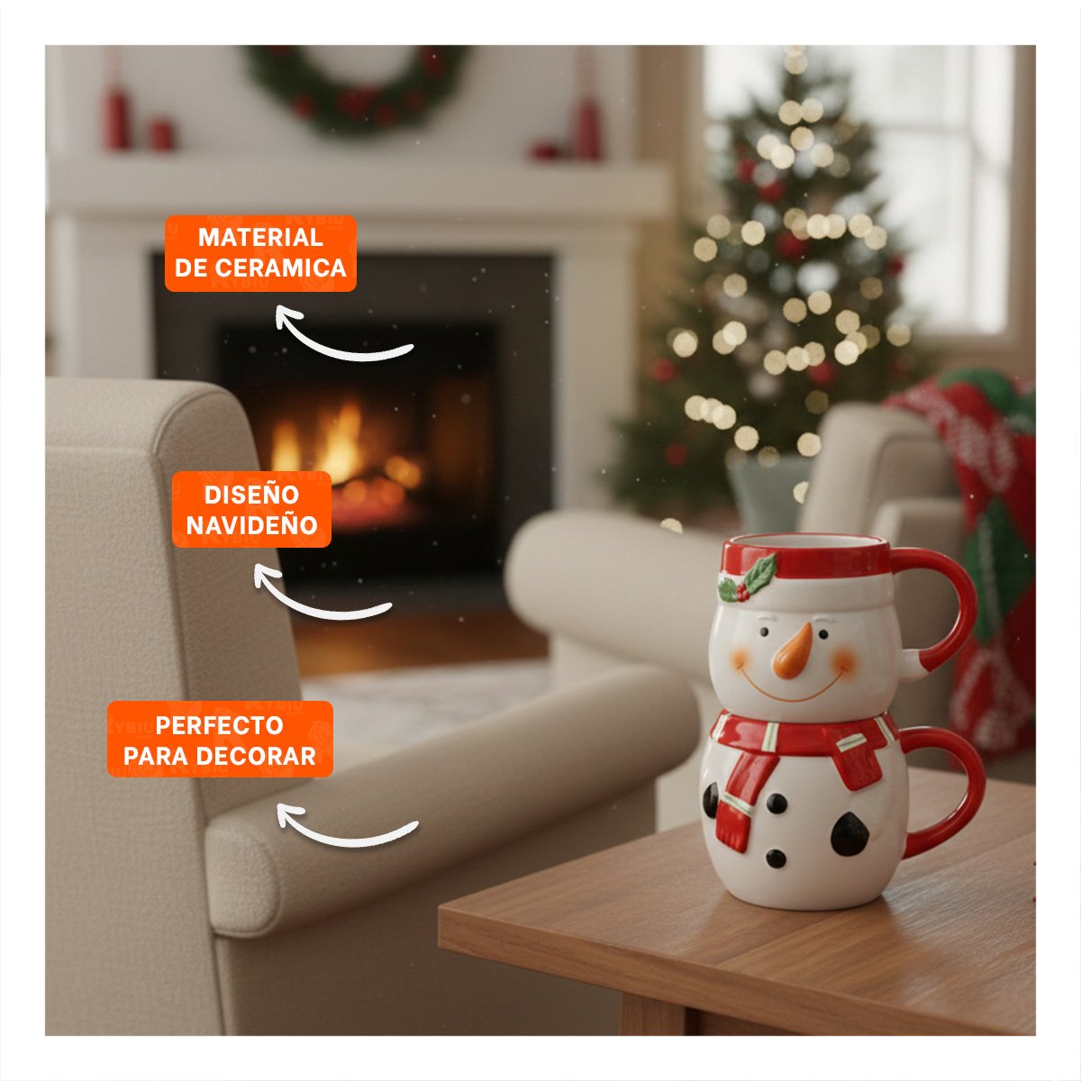 SET 2 TAZAS ENCASTABLES MUNECO DE NIEVE BLANCO SOBRE APARADOR DE COMEDOR YREGALO STICKER - 5