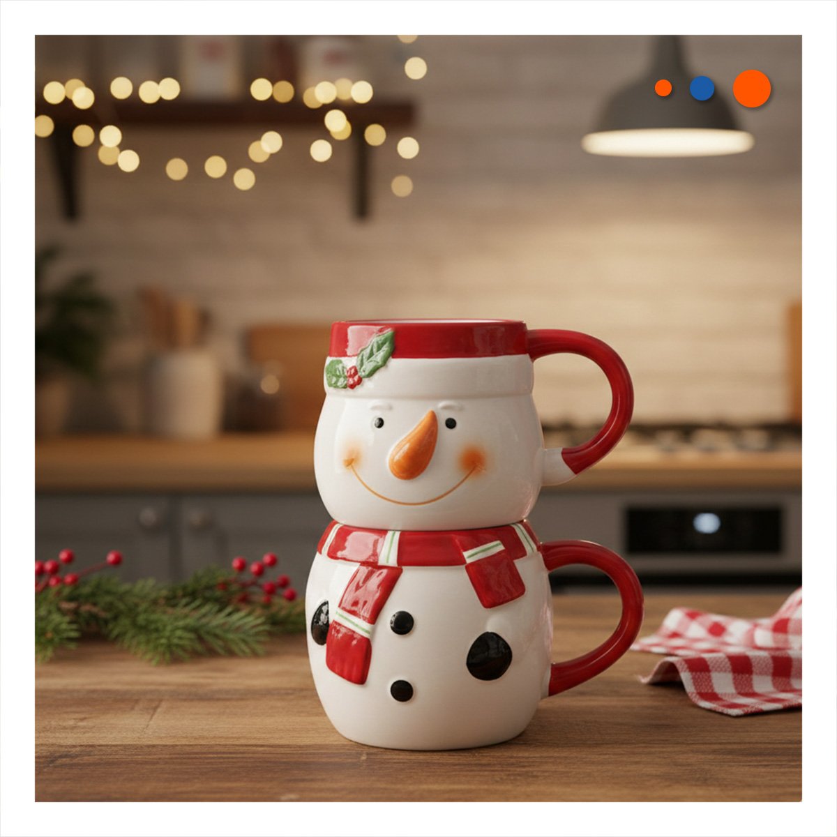 PACK2 BULTO SUPERPONIBLES MUNECO DE NIEVE BLANCO 2 TAZAS SOBRE MESA YREGALO STICKER - 3