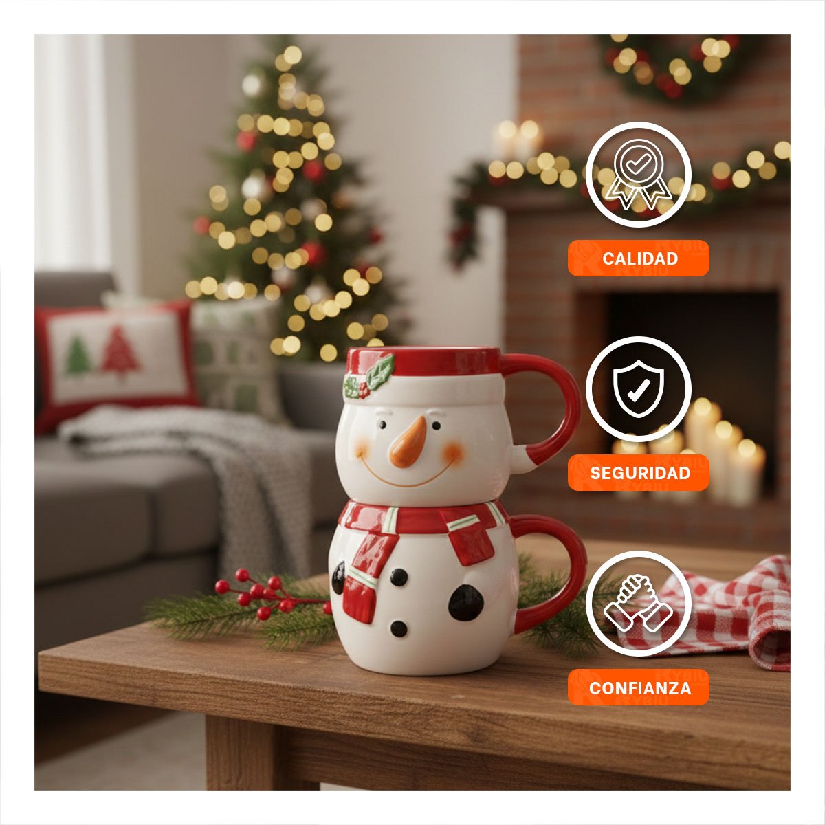 PACK2 BULTO SUPERPONIBLES MUNECO DE NIEVE BLANCO 2 TAZAS SOBRE MESA YREGALO STICKER - 5