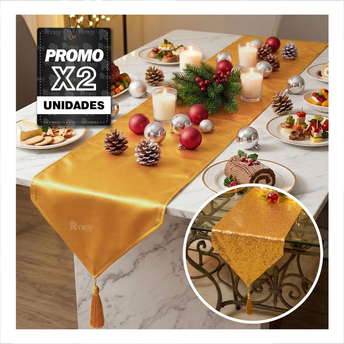 PACK2 ACCESORIO MODERNO DE MESA RASO Y CON LENTEJUELAS DORADO 2 EN 1 YREGALO STICKER - 1