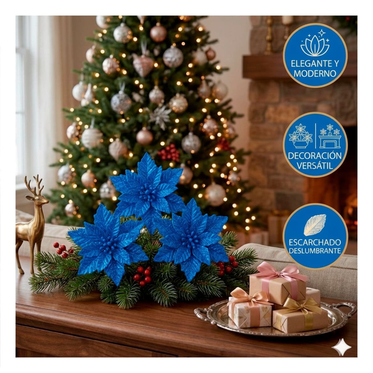 PACK4 ORNAMENTACION 3 CONJUNTO NAVIDENO AZUL 20CM PARA DECORACION CASA - 5