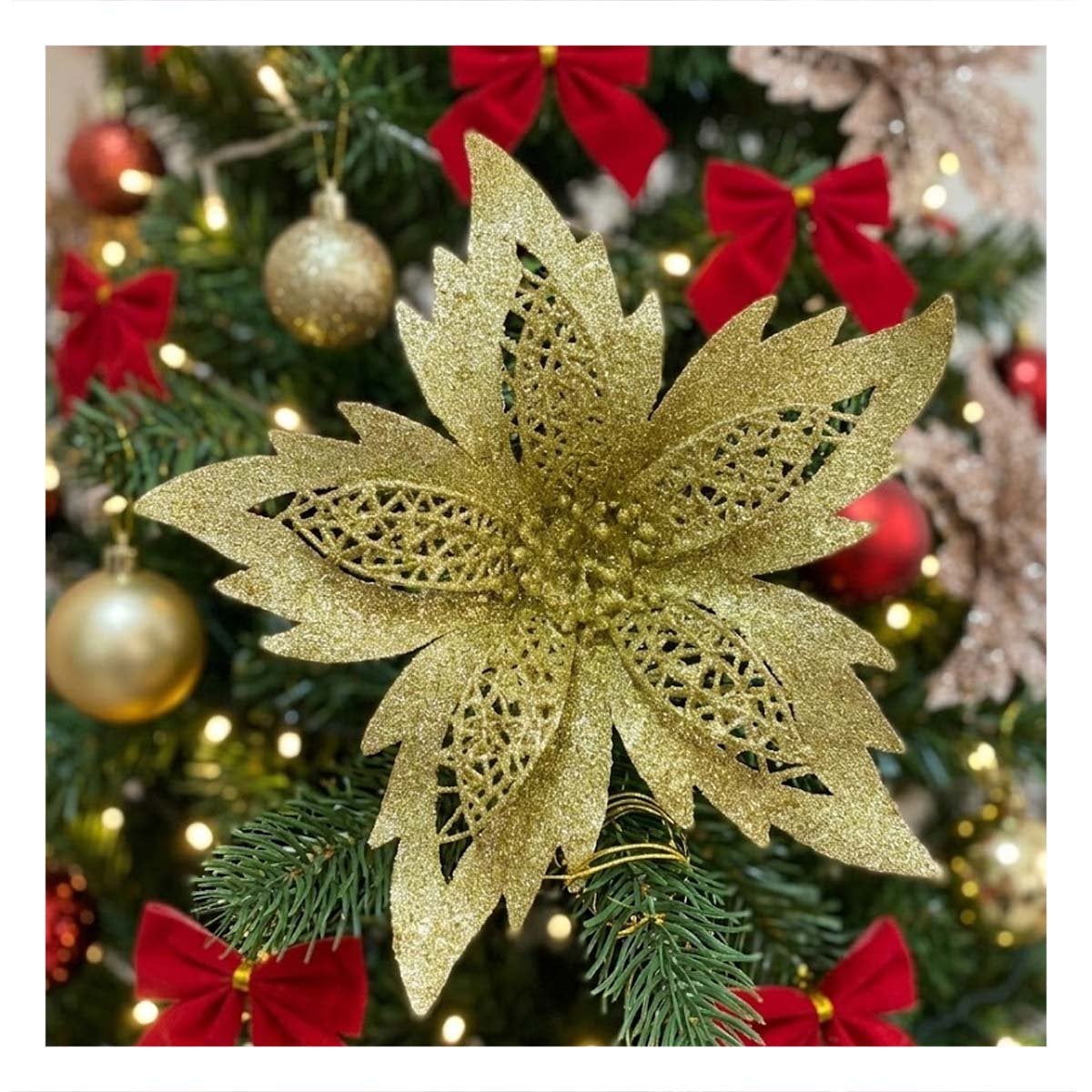 ACCESORIO 3 CONJUNTO FLORAL ESCARCHADO DORADO 20CM DECORATIVO HOGAR YREGALO STICKER - 2