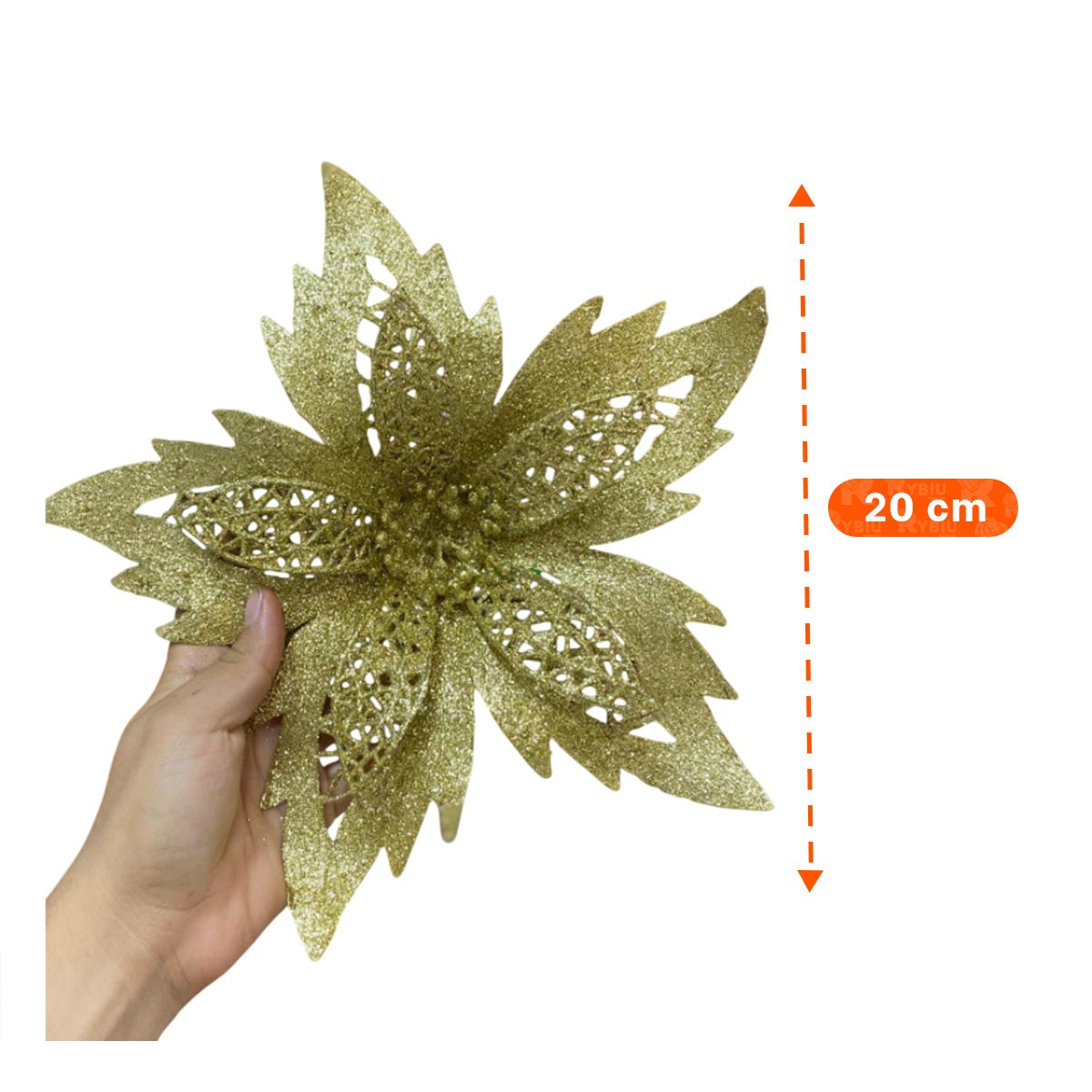 ACCESORIO 3 CONJUNTO FLORAL ESCARCHADO DORADO 20CM DECORATIVO HOGAR YREGALO STICKER - 4