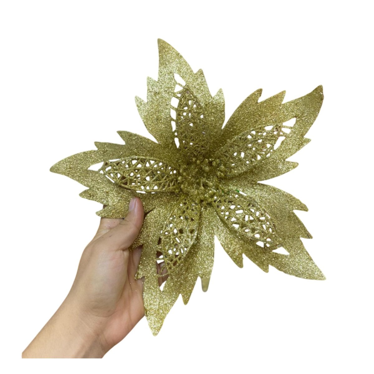 PACK2 ORNAMENTACION 3 JUEGO DE FLORES ESCARCHADAS DORADO 20CM ESTILO HOGAR YREGALO STICKER - 2