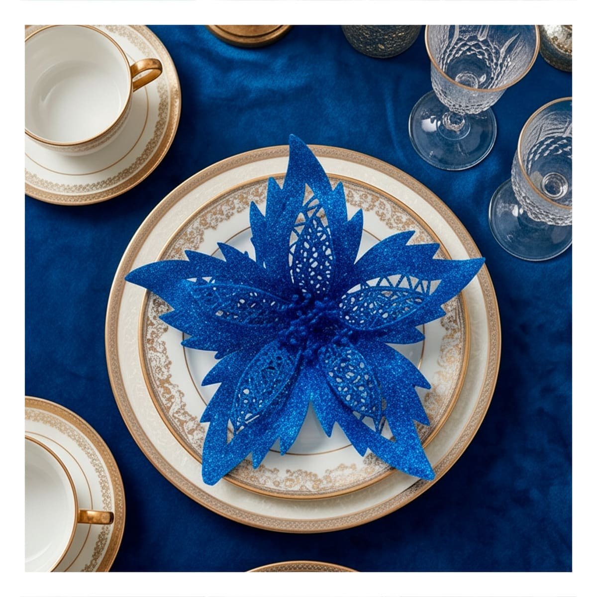 ACCESORIO 3 CONJUNTO FLORAL ESCARCHADO AZUL 20CM DECORATIVO HOGAR YREGALO STICKER - 2