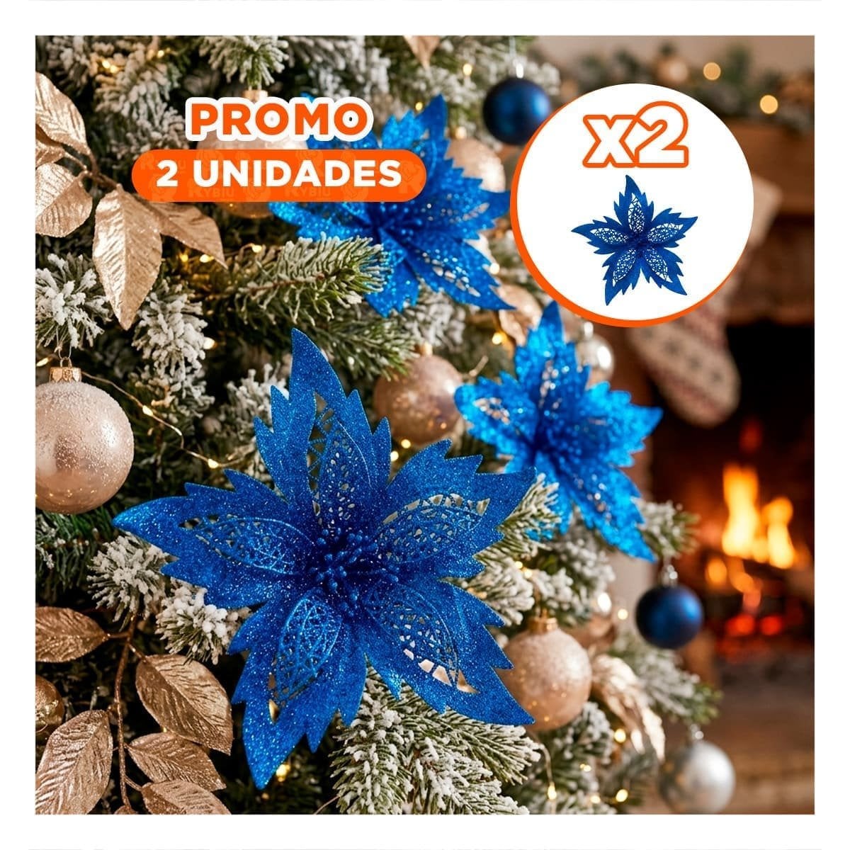 PACK2 ORNAMENTACION 3 JUEGO DE FLORES ESCARCHADAS AZUL 20CM ESTILO HOGAR YREGALO STICKER - 1