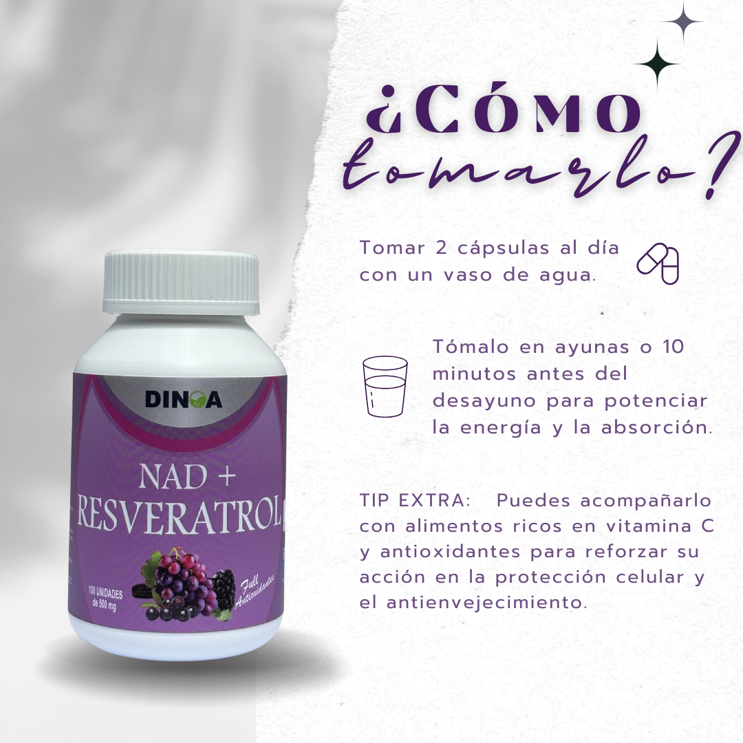 NAD + RESVERATROL DINOA CÁPSULAS X 100 / LONGEVIDAD SALUDABLE - 3