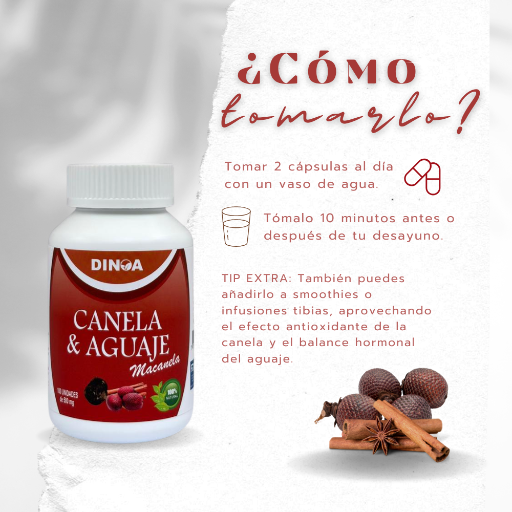 CANELA Y AGUAJE DINOA CÁPSULAS X 100 / BIENESTAR FEMENINO / APOYO HORMONAL - 3