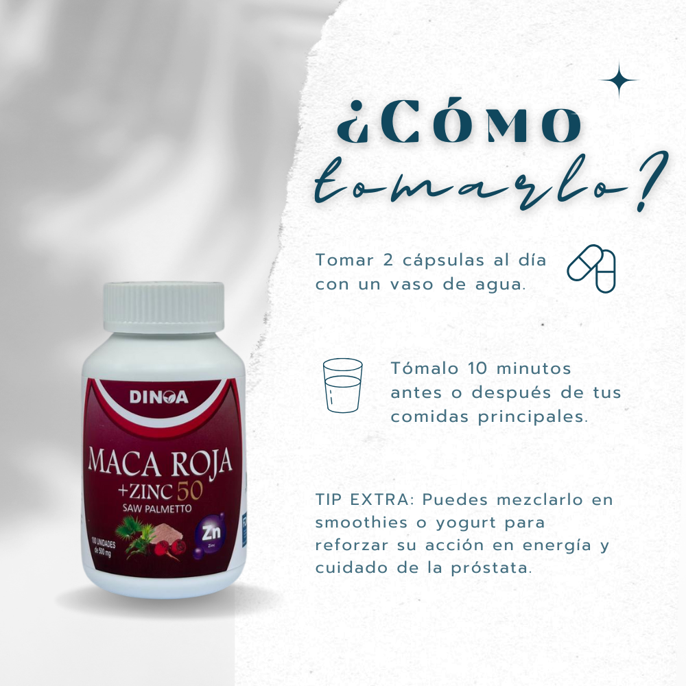 MACA ROJA Y ZINC  DINOA CÁPSULAS X 100 /ENERGÍA /BIENESTAR / EQUILIBRIO HORMONAL - 3