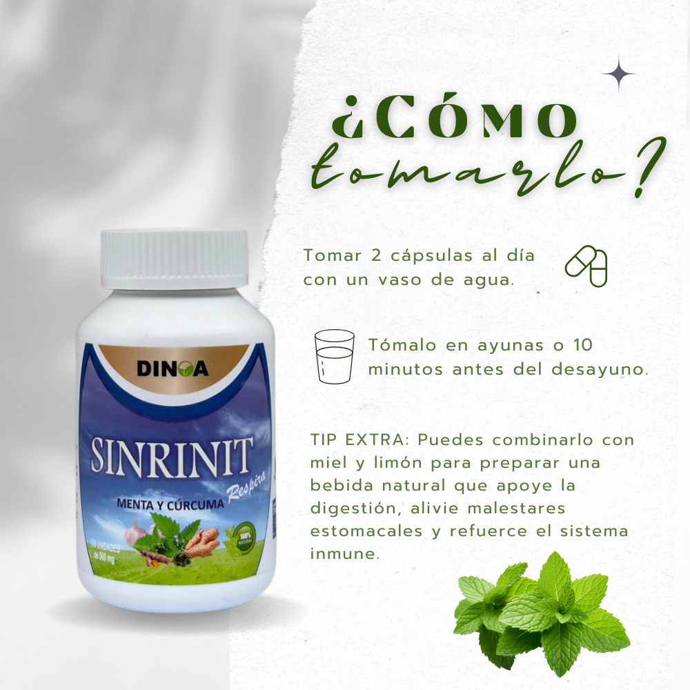 SINRINIT DINOA CÁPSULAS X 100 / MENTA Y CÚRCUMA / BIENESTAR RESPIRATORIO /DESCONGESTIONANTE NATURAL - 3
