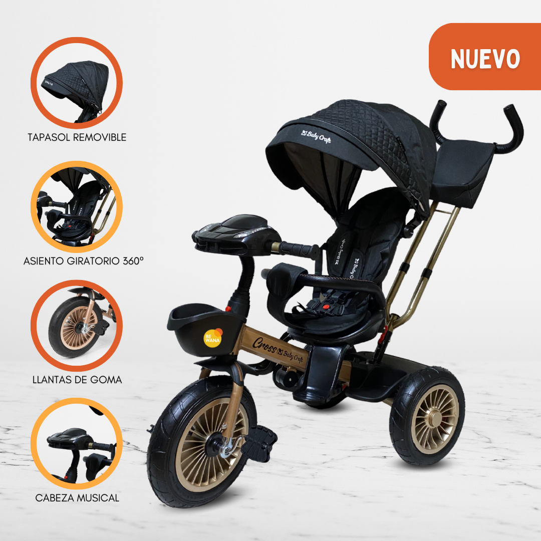 TRICICLO VOYAGE GUIADOR CON USB PARA NIÑOS CROSS BLACK NEGRO - 1