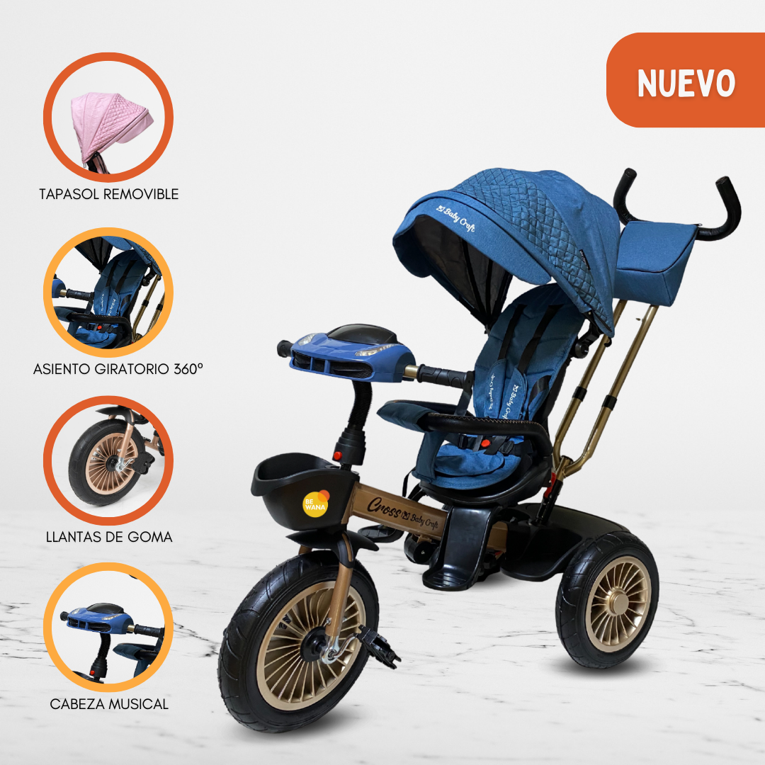 TRICICLO GUIADOR CON USB PARA NIÑOS «CROSS» BLUE - 1