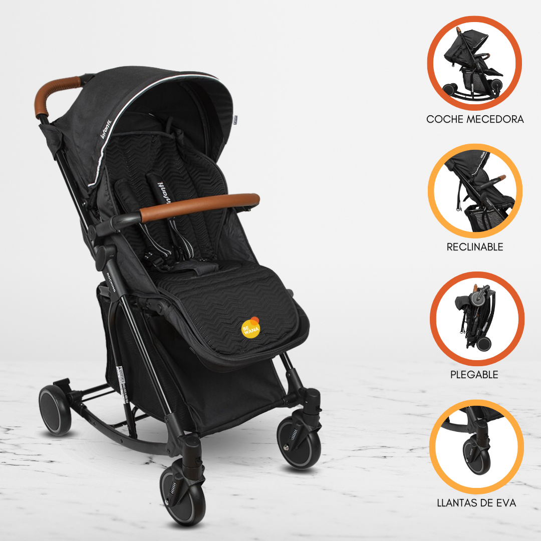 COCHE CUNA MECEDORA INFANTI ROCKING NEGRO PARA BEBÉS BLACK - 1