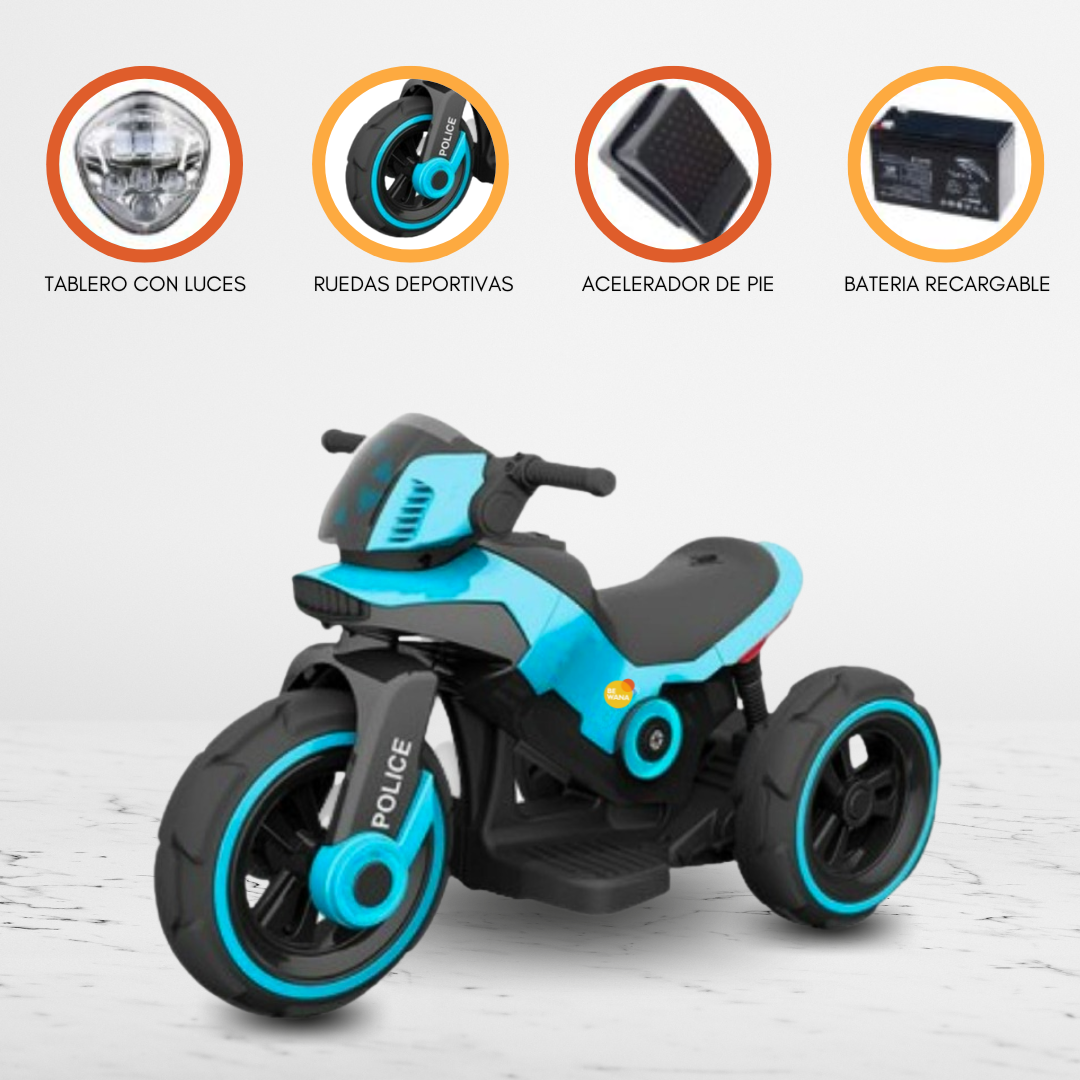 TRIMOTO A BATERÍA MP3 PARA NIÑOS «POLICE» LIGHT BLUE - 1
