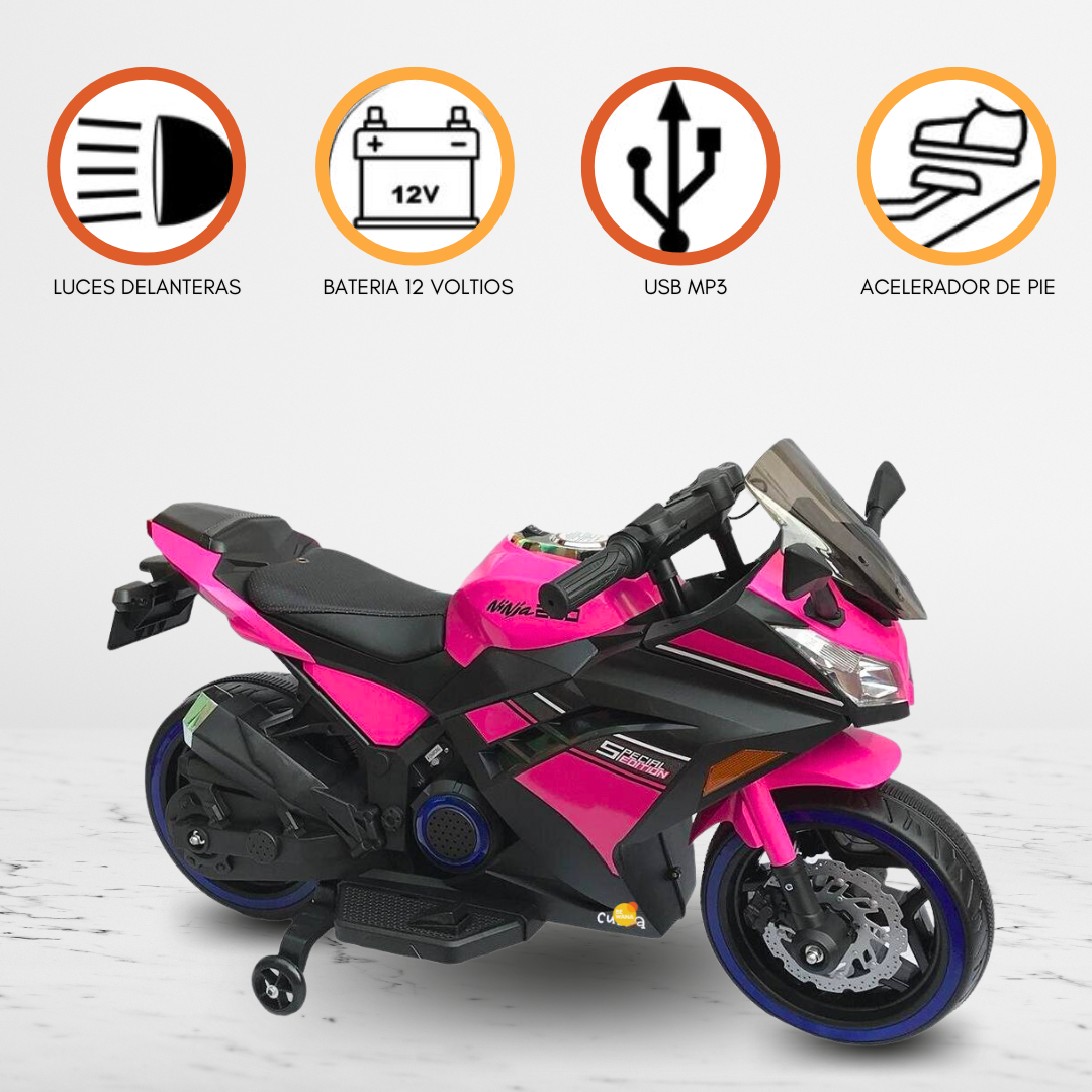 MOTO A BATERÍA MP3 PARA NIÑOS «NINJA» PINK - 1