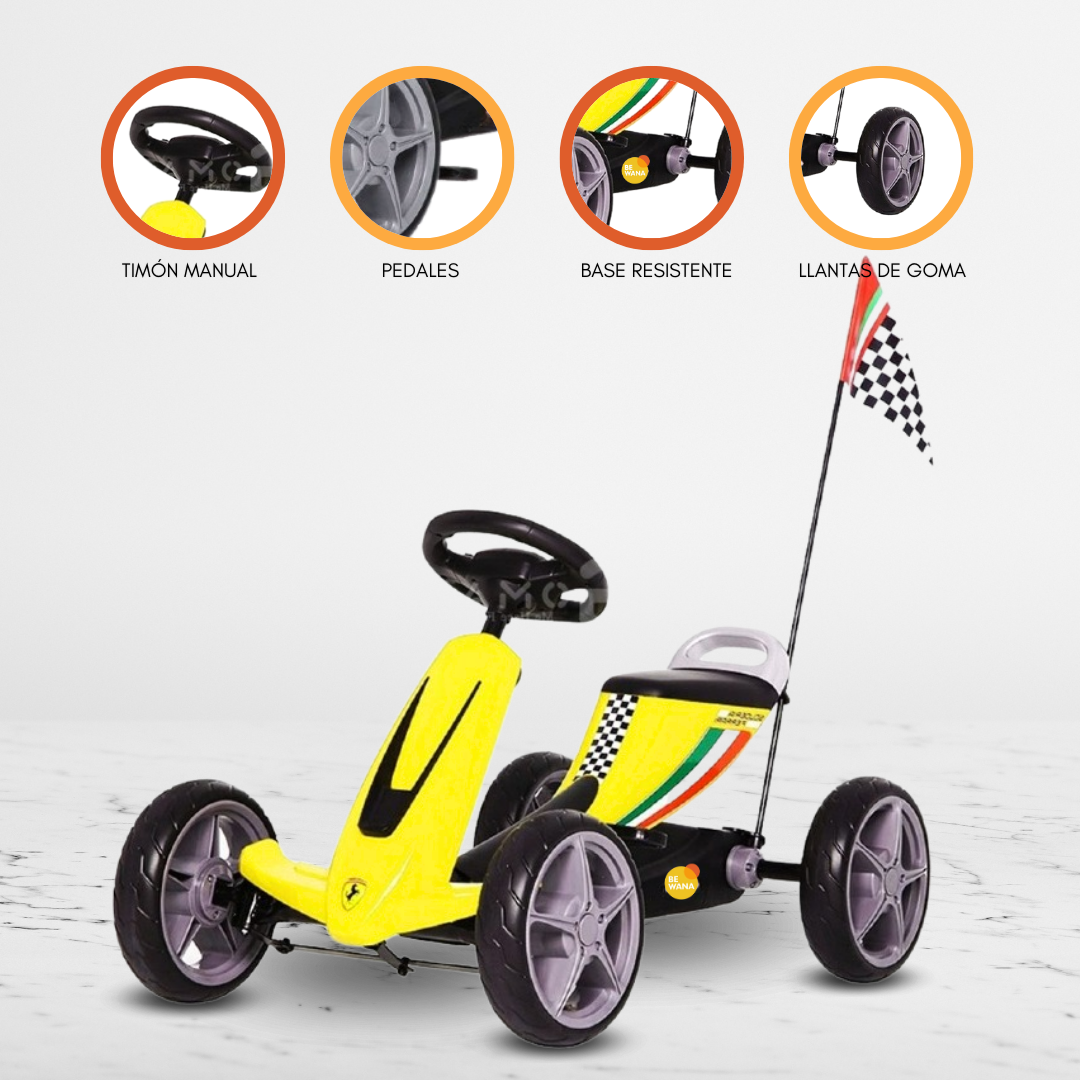 CARRO A PEDAL FERRARI GO KART LICENCIADO PARA NIÑOS «CAR» YELLOW - 1