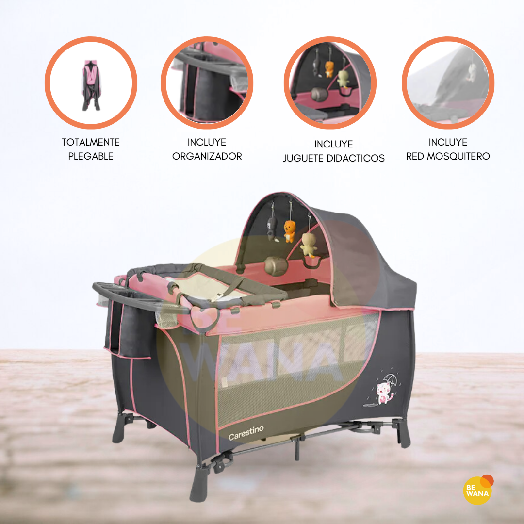 CUNA CORRAL CUZKA MARSELLA METAL ROSADO PLEGABLE BEBÉ - 1