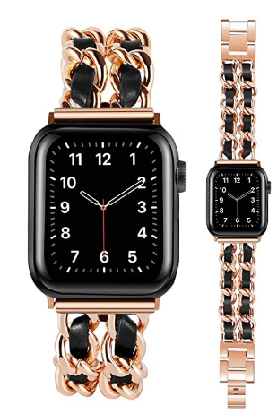 CORREA PARA APPLE WATCH 45 MM ESLABON METAL CON CUERO BRONCE/ NEGRO - 2