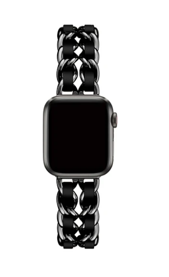 CORREA PARA APPLE WATCH 45 MM ESLABON METAL CON CUERO PARA NEGRO - 1