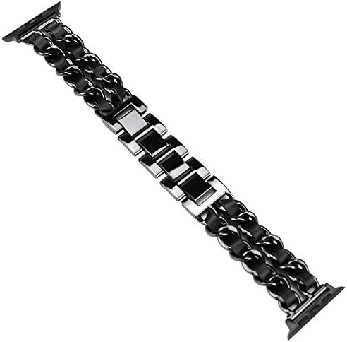 CORREA PARA APPLE WATCH 45 MM ESLABON METAL CON CUERO PARA NEGRO - 2