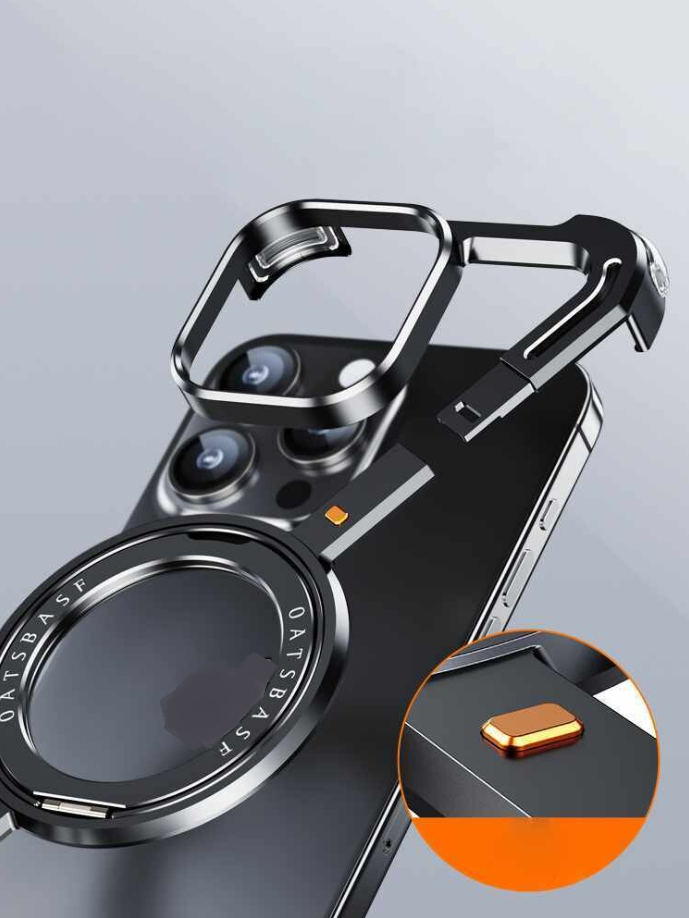 FUNDA DE TITANIO PARA IPHONE 15 PRO MAX SOPORTE GIRATORIO DE 360 - NEGRO - 2
