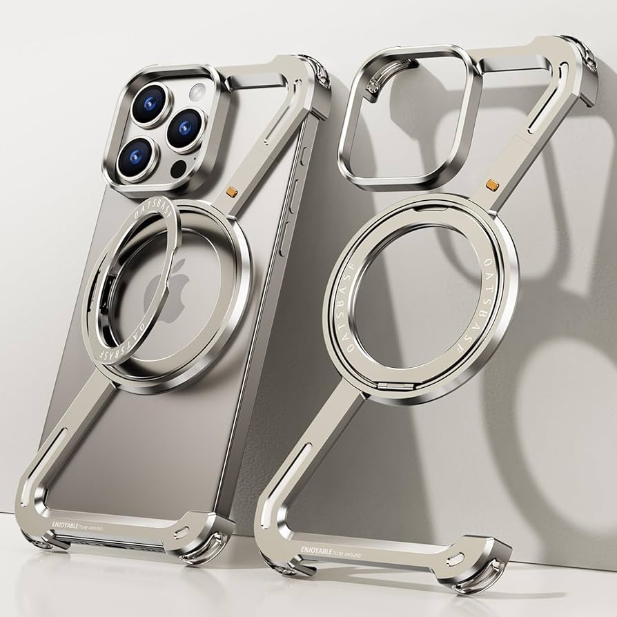 FUNDA DE TITANIO PARA IPHONE 15 PRO MAX SOPORTE GIRATORIO DE 360 - TITANIO - 1