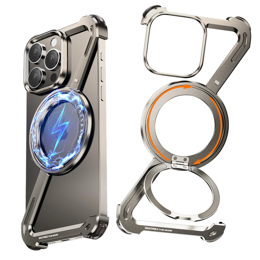 FUNDA DE TITANIO PARA IPHONE 15 PRO MAX SOPORTE GIRATORIO DE 360 - TITANIO - 2