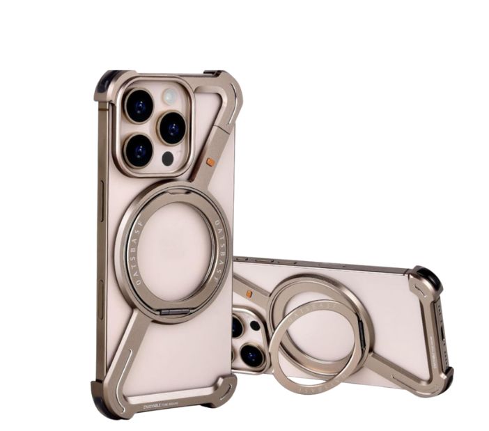 FUNDA DE TITANIO PARA IPHONE 15 PRO MAX SOPORTE GIRATORIO DE 360 - TITANIO - 3