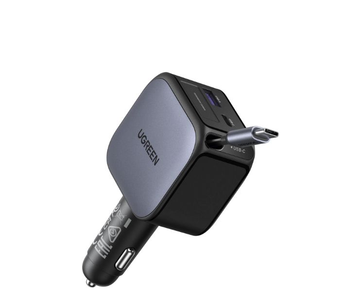CARGADOR PARA AUTO UGREEN 60W USB-C RETRÁCTIL  TRIPLE PUERTO  CARGA RÁPIDA - 2