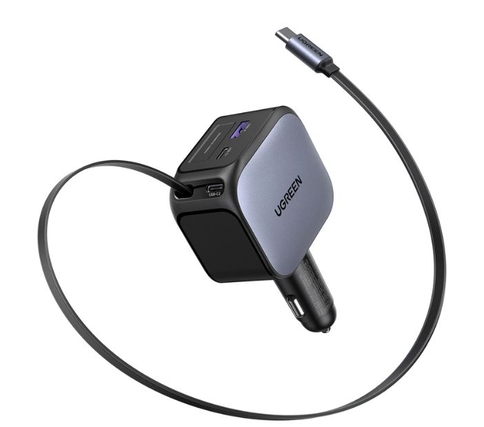 CARGADOR PARA AUTO UGREEN 60W USB-C RETRÁCTIL  TRIPLE PUERTO  CARGA RÁPIDA - 3