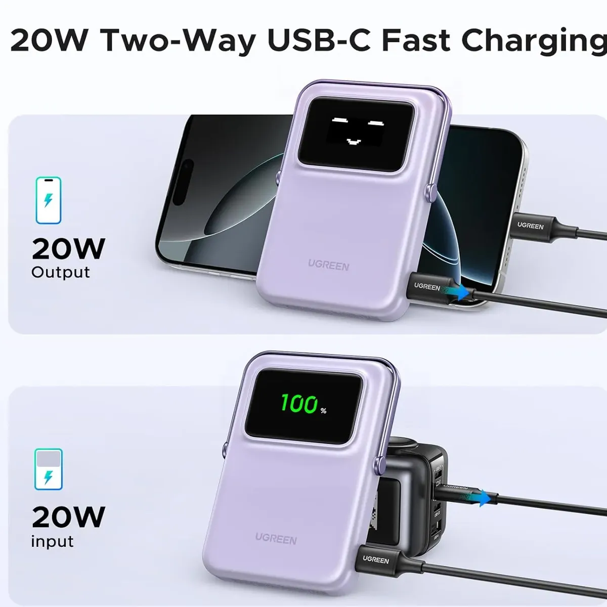 POWER BANK UGREEN PB572 PORTÁTIL USB-C 10000MAH LILA - 5