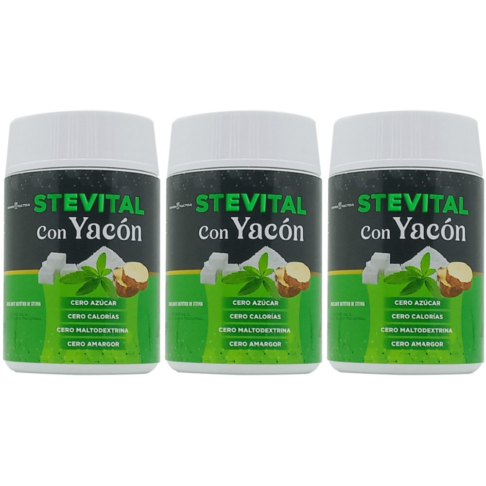 PACK TRÍO STEVITAL CON YACÓN FRASCO 60 G 100% NATURAL FRASCO 60 GR SUPLEMENTO POWER FACTOR POLVO - 1