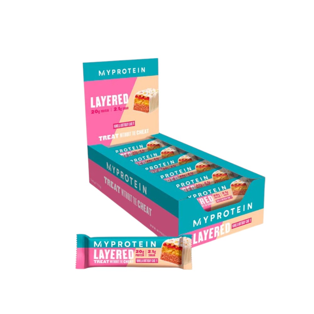 LAYERED PROTEIN BAR VANILLA BIRTHDAY CAKE CAJA DE 12 UNIDADES MY PROTEIN - 1