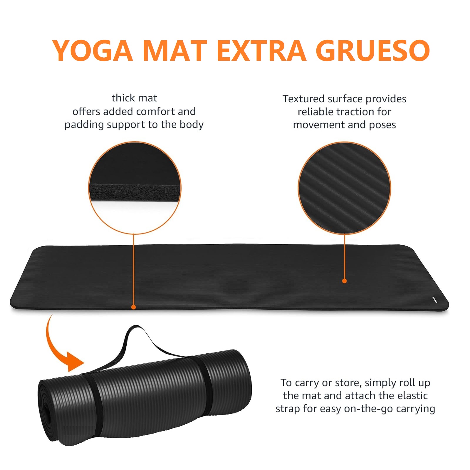 COLCHONETA WINNER 15MM YOGA MAT GRUESA BOLSO Y SUJETADOR NEGRO - 3