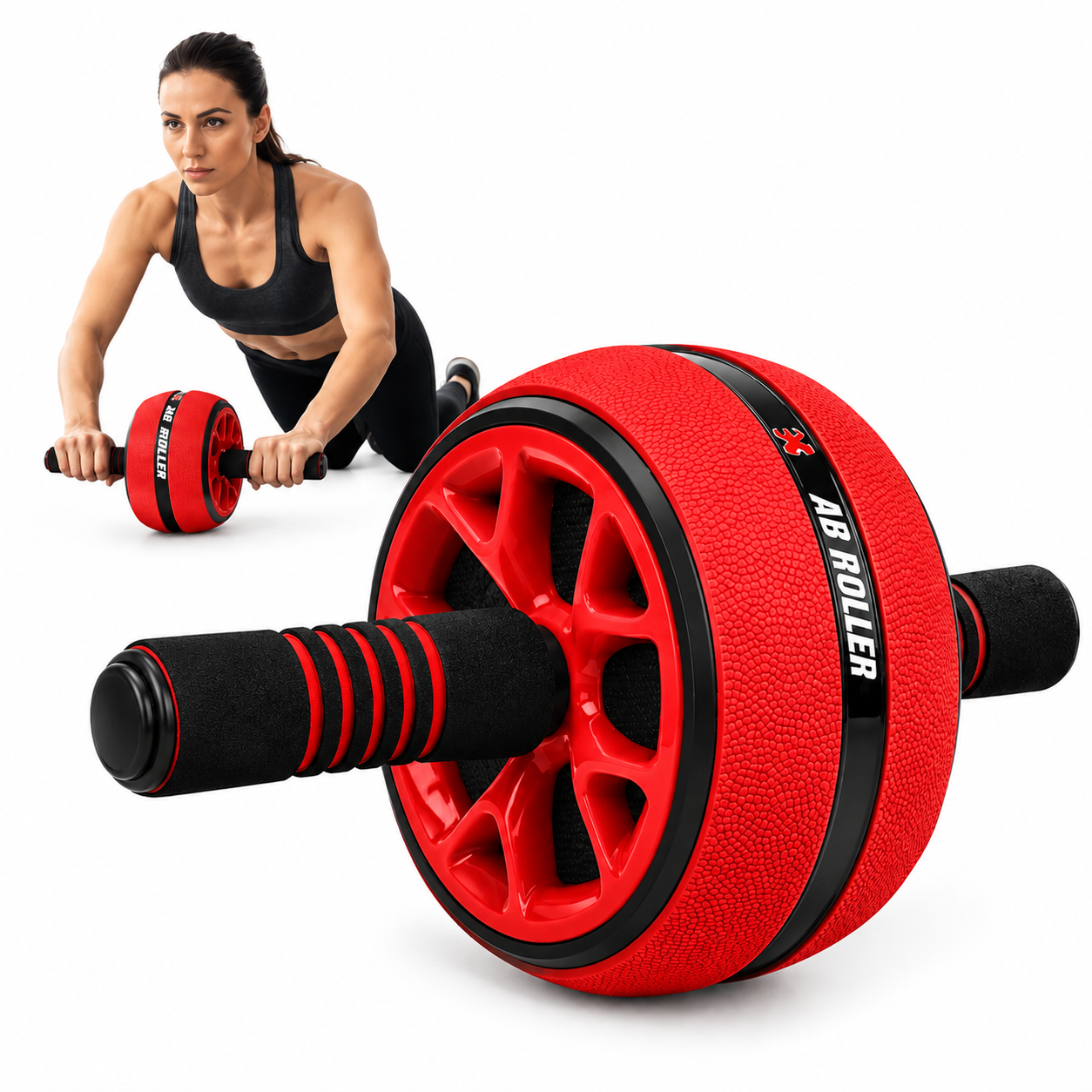 RUEDA ABDOMINALES ANTIDESLIZANTE CON PAD DE RODILLA ROJO - 2