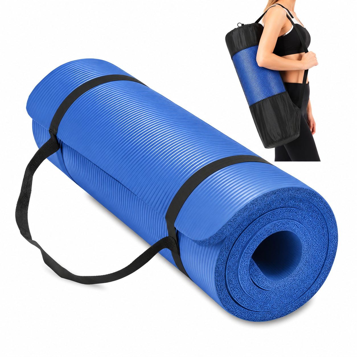 COLCHONETA YOGA MAT GRUESA 15 MM PREMIUM + BOLSO + SUJEDOR AZUL - 1