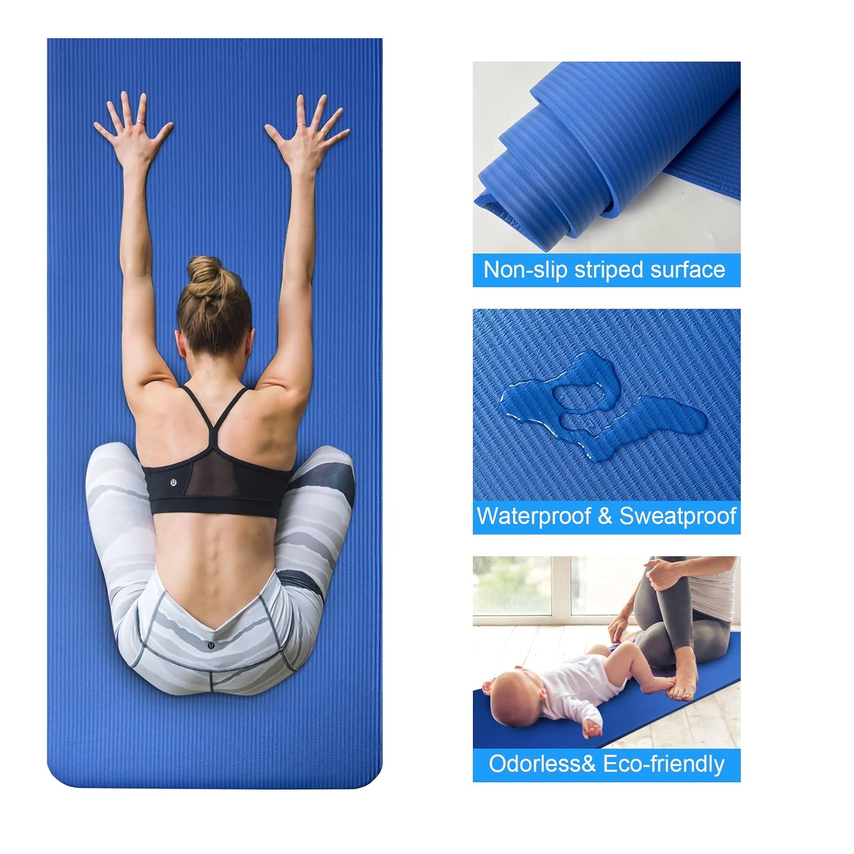 COLCHONETA YOGA MAT GRUESA 15 MM PREMIUM + BOLSO + SUJEDOR AZUL - 4