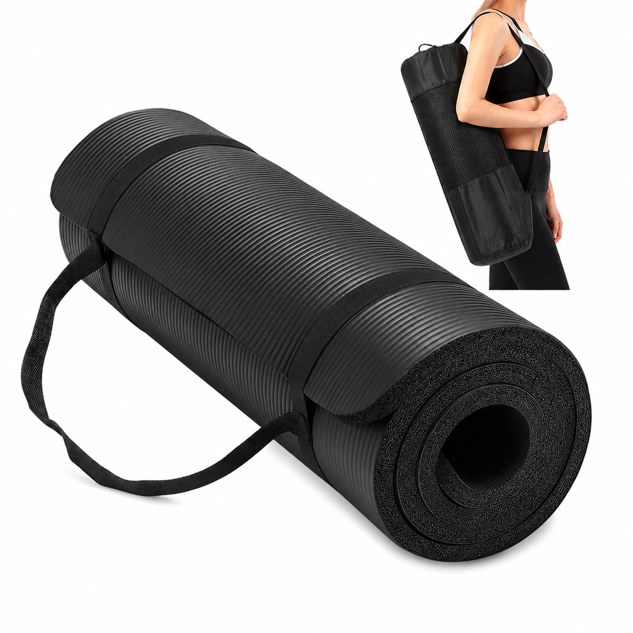 MAT ENTRENAMIENTO DE 15MM ESPESOR COLCHONETA TAPETE FITNESS NEGRO - 1
