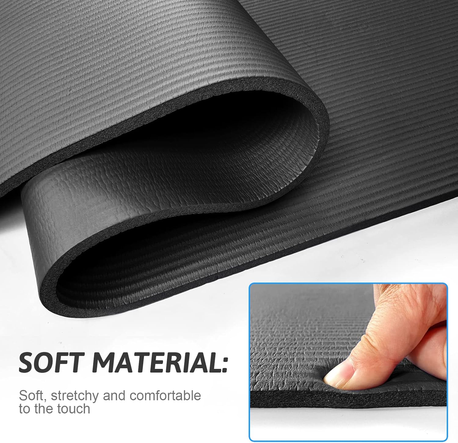 MAT ENTRENAMIENTO DE 15MM ESPESOR COLCHONETA TAPETE FITNESS NEGRO - 5