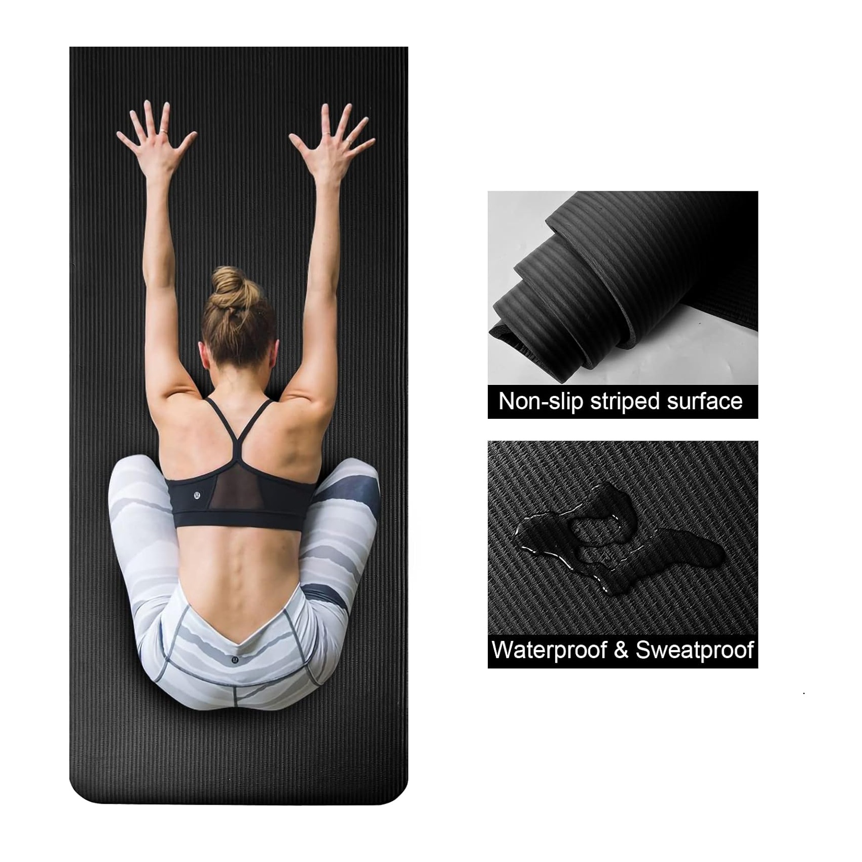MAT ENTRENAMIENTO DE 15MM ESPESOR COLCHONETA TAPETE FITNESS NEGRO - 7