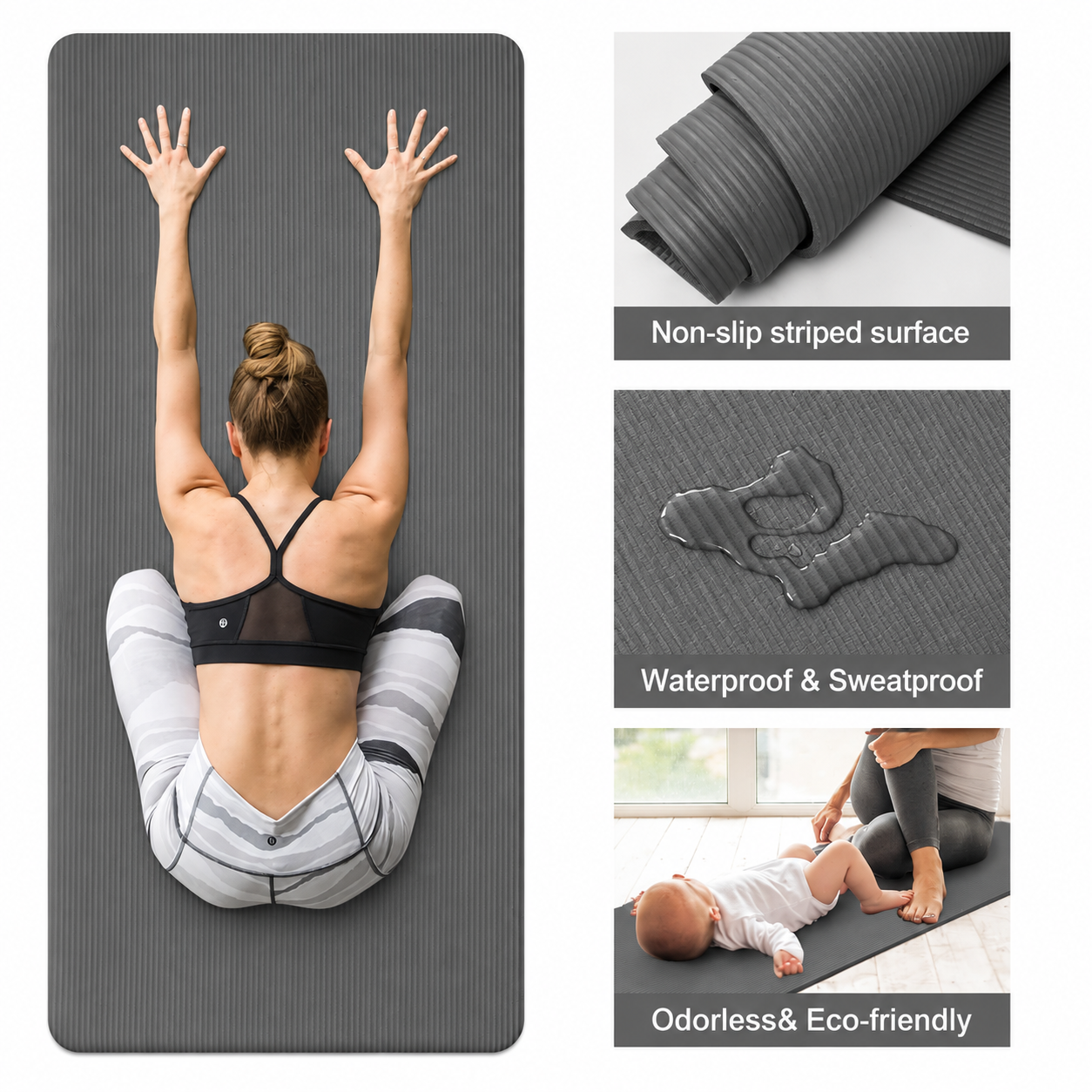 MAT ENTRENAMIENTO DE 15MM ESPESOR COLCHONETA TAPETE FITNESS PLOMO - 2