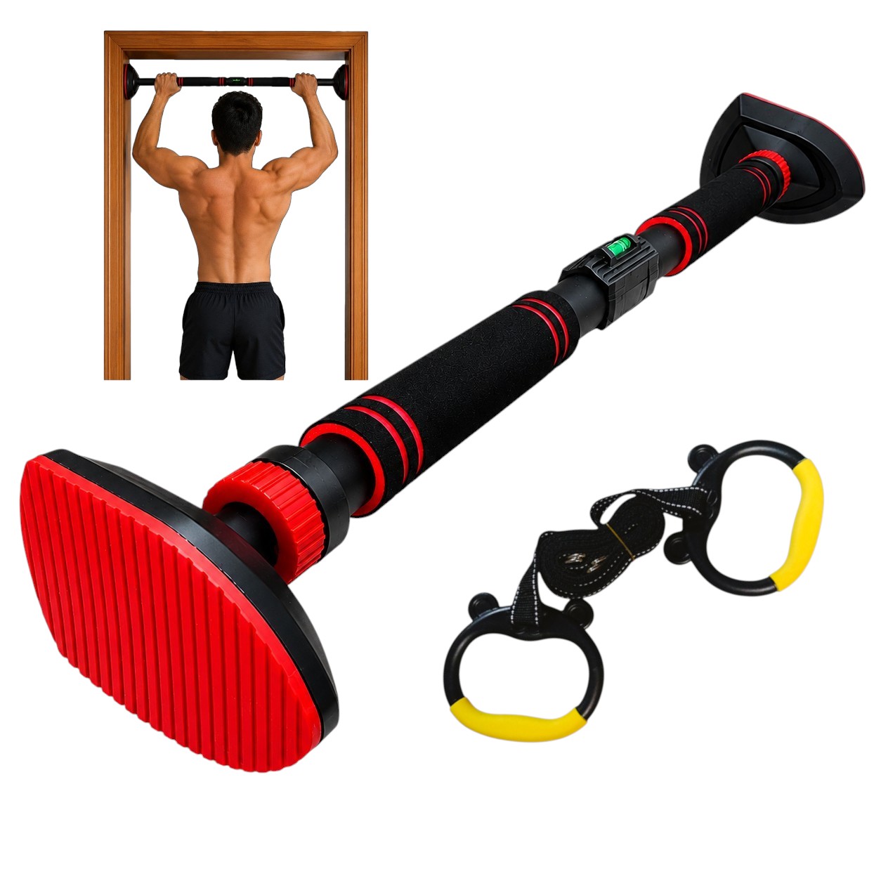 BARRA DOMINADAS EXPANDIBLE 90 A 120 CM CON NIVEL PULL UP BAR - 1