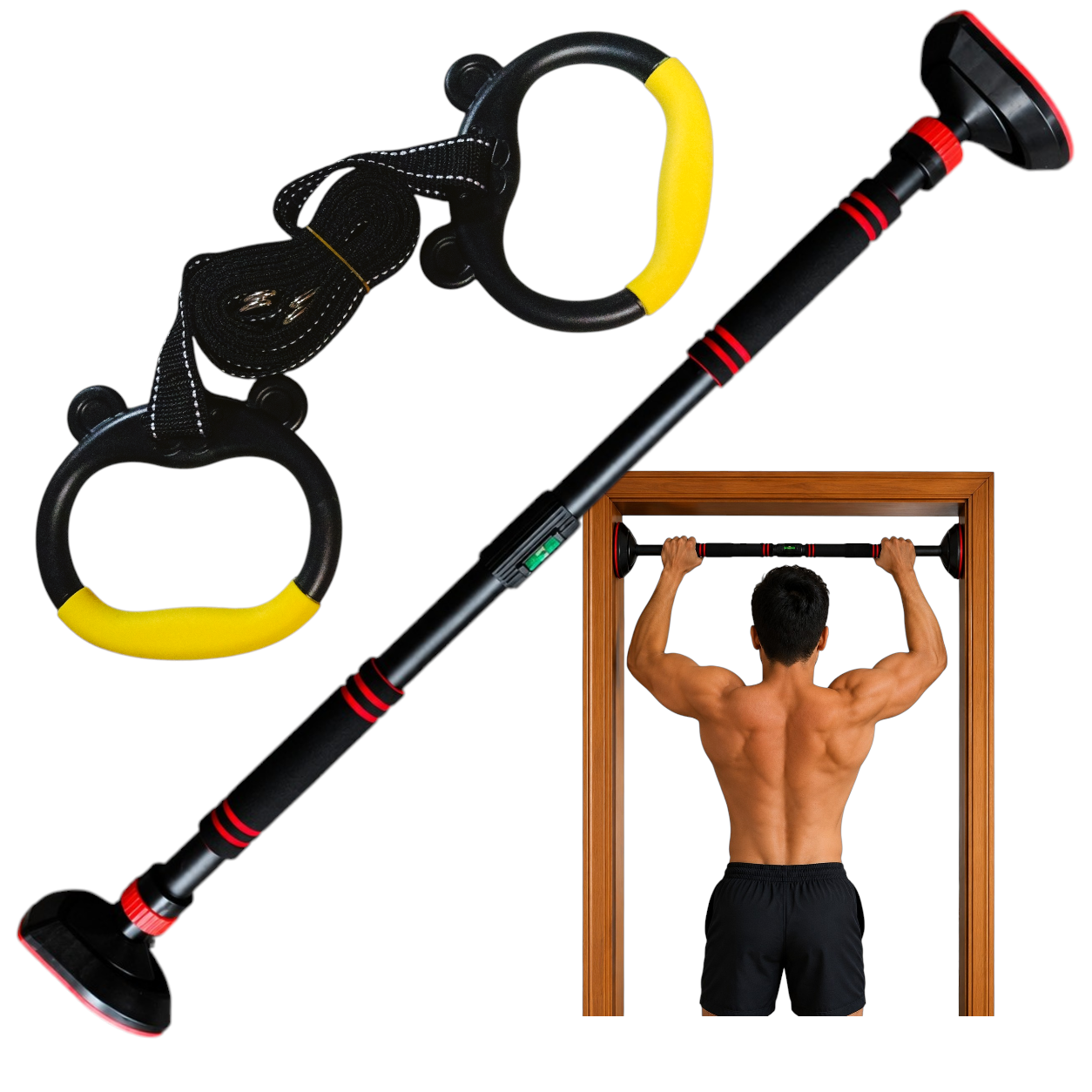 BARRA DOMINADAS EXPANDIBLE 90 A 120 CM CON NIVEL PULL UP BAR - 1