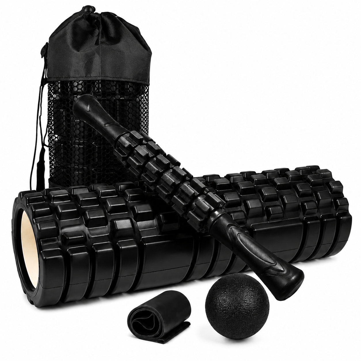 FOAM ROLLER 45 CM 4 EN 1 RODILLO MASO BANDA BOLA DE MASAJE NEGRO - 1