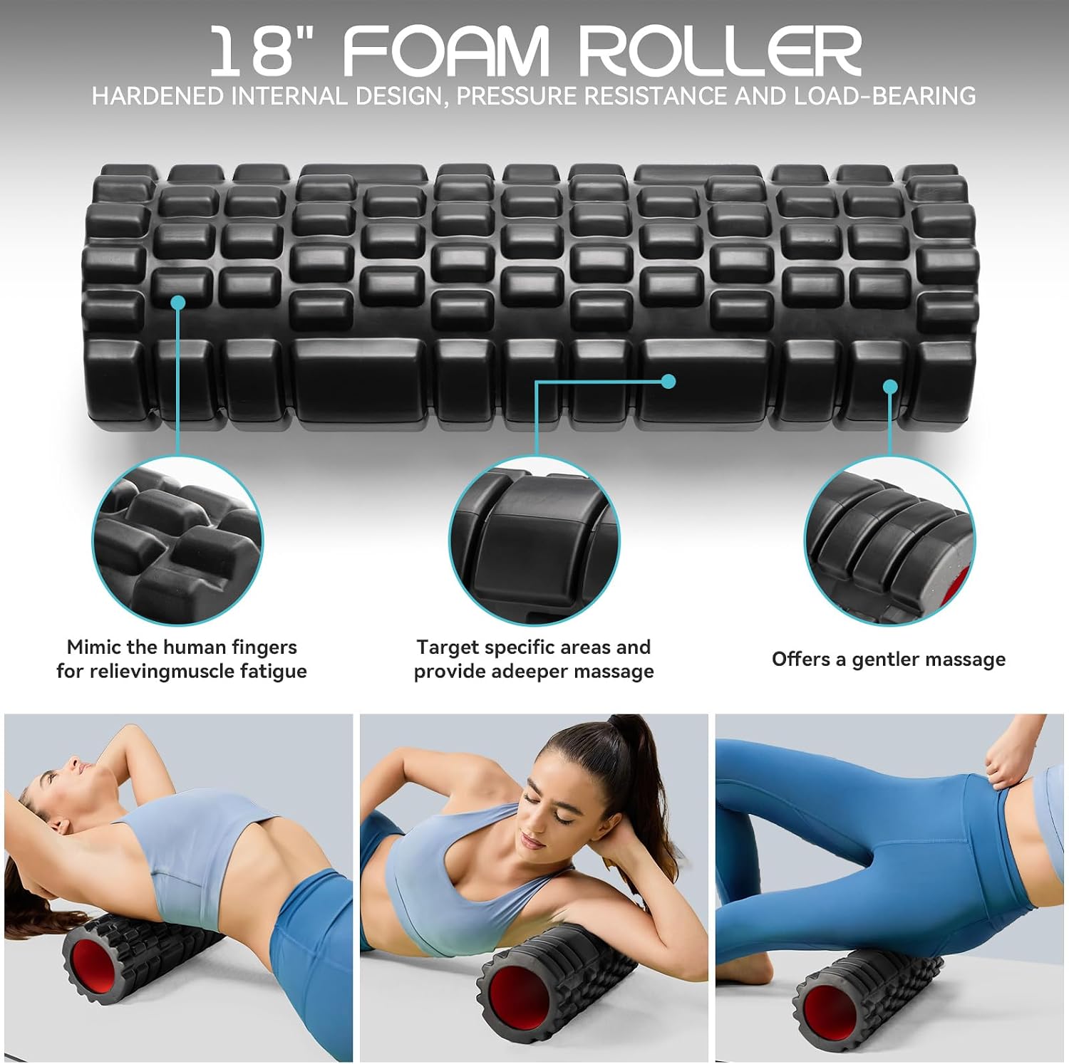 FOAM ROLLER 45 CM 4 EN 1 RODILLO MASO BANDA BOLA DE MASAJE NEGRO - 2