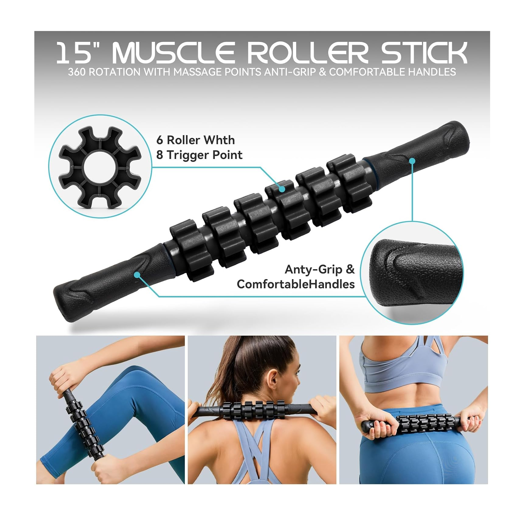 FOAM ROLLER 45 CM 4 EN 1 RODILLO MASO BANDA BOLA DE MASAJE NEGRO - 6
