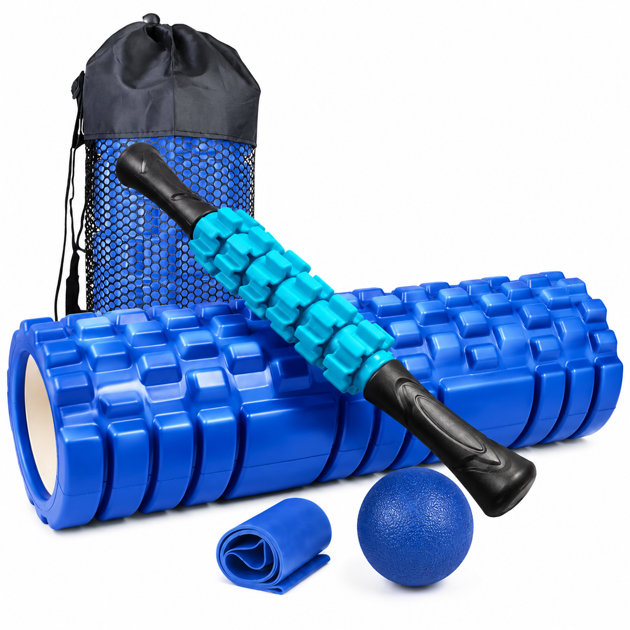 FOAM ROLLER 45 CM 4 EN 1 RODILLO MASO BANDA BOLA DE MASAJE AZUL - 1