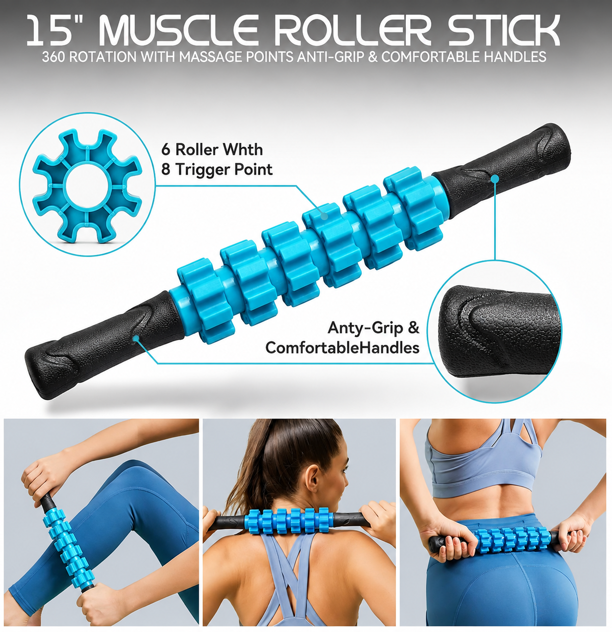 FOAM ROLLER 45 CM 4 EN 1 RODILLO MASO BANDA BOLA DE MASAJE AZUL - 4